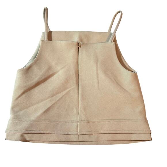 Topshop Women's sz 2 Tan Beige Crop Tank Sleeveless Button Detail Zip Back - Picture 2 of 10